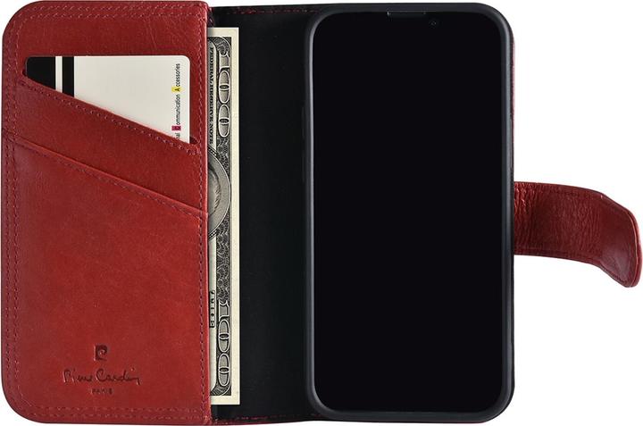 Actual product image Pierre Cardin Case iPhone 13 Mini - Genuine leather book case red & 6 card slots (Apple iPhone 13 mini)