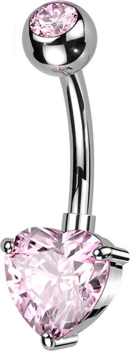 Star Piercing Banane silber mit Kugel silber Kristall pink und grossem Herz Kristall pink (Messing, Titan G23)