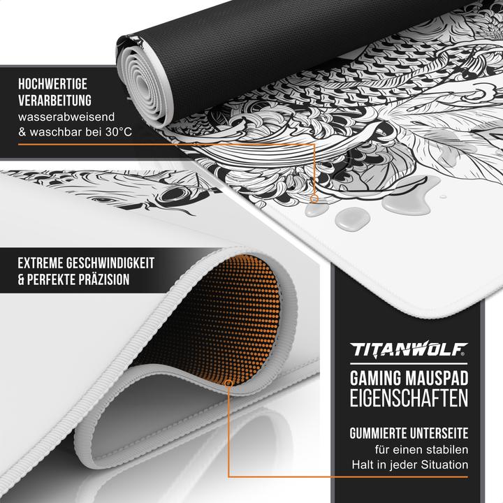 Actual product image Titanwolf Gaming mouse pad, 900 x 400mm XXL speed gaming mouse mat, mouse pad extra large surface, Koi Tattoo (XXL)