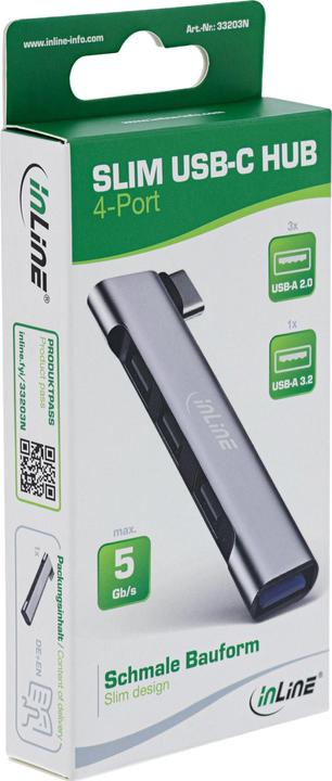 Immagine prodotto InLine Hub USB-C sottile, 4 porte, USB 3.0 + 3x USB 2.0, design sottile (USB-C, 4 Porti)