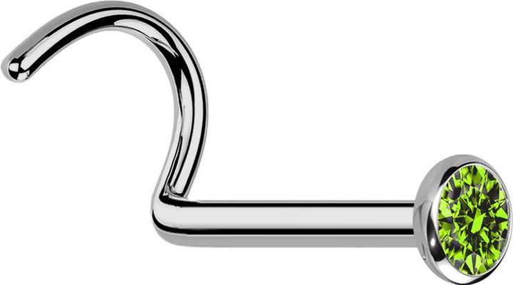 Produktbild Star Piercing Nasenstecker gebogen silber mit flacher Halbkugel Kristall hellgrün (ohne Messing, Titan G23)