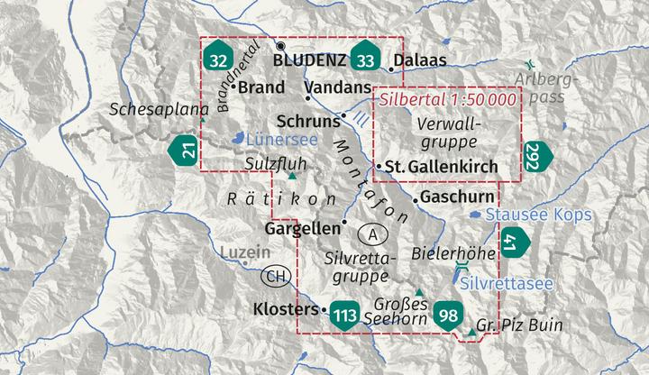 Image du produit Wanderkarte 032 Montafon, Brandnertal, Gargellen, Bielerhöhe, Silvretta 1:25.000