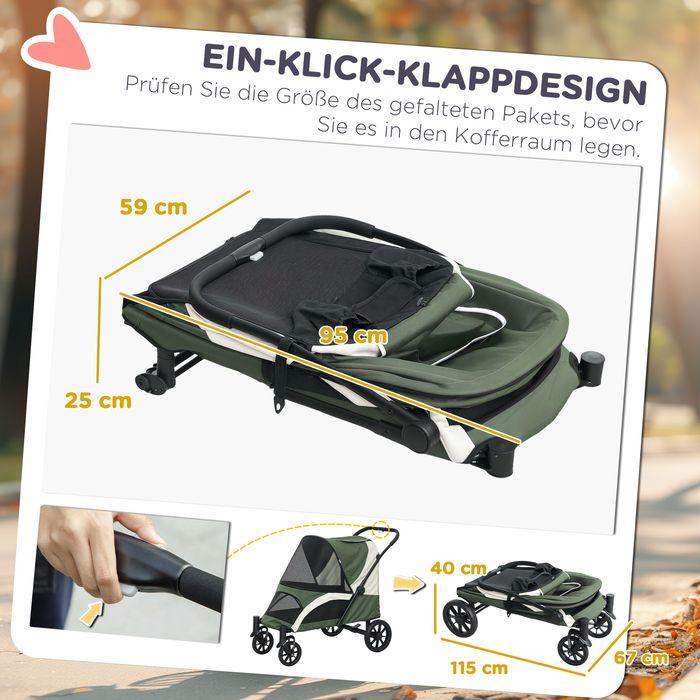 Immagine prodotto Swisshandel24 Hundewagen Hundebuggy klappbar für grosse Hunde & Katzen bis 30 kg Katzenbuggy, dunkelgrün (Gatto, Cane, Pieghevole)