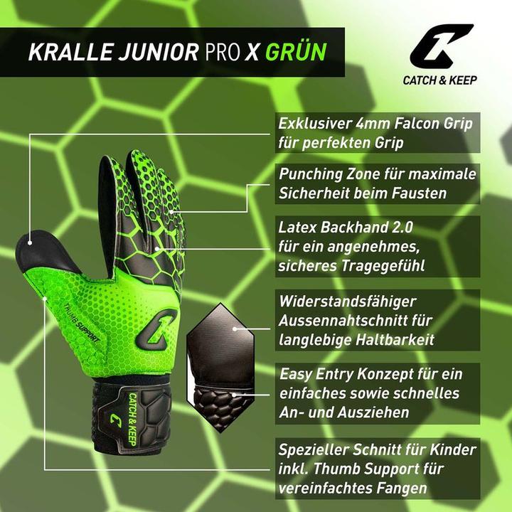 Produktbild Catch & Keep Fussballhandschuhe Kralle Junior Pro 3.0 Gr. 6 Grün Torwart Keeper Goalie Handschuhe (6)