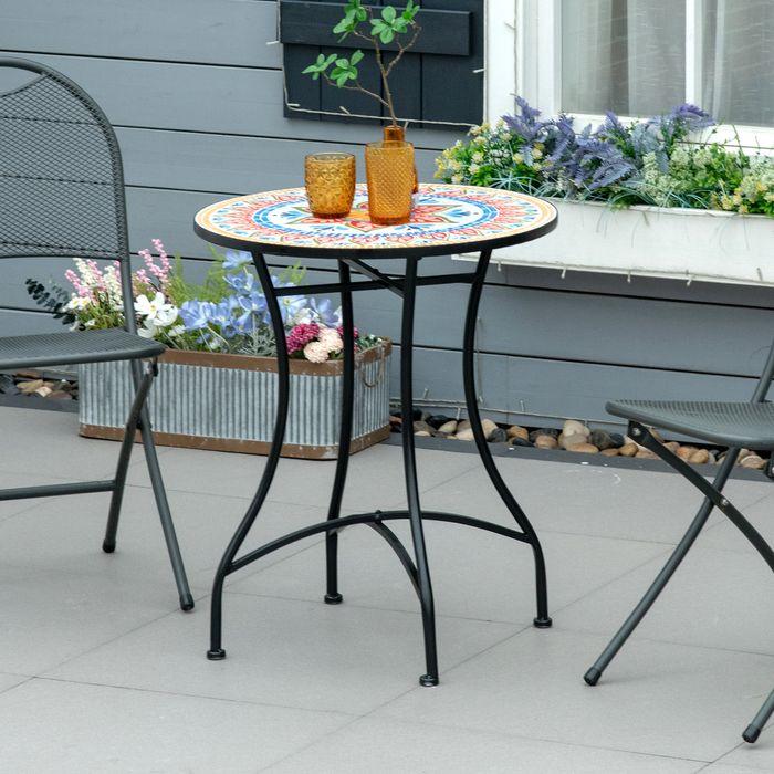 Actual product image Swisshandel24 Garden table mosaic table round bistro table side table with mosaic top ceramic metal red+blue+white