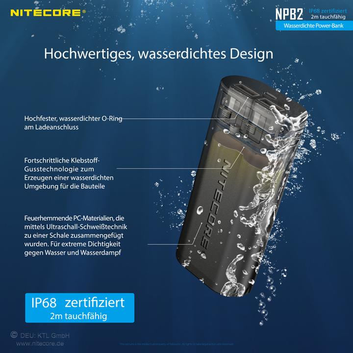 Produktbild Nitecore Powerbank NPB2 - 10000mAh, wasserdicht (10000 mAh, 18 W)