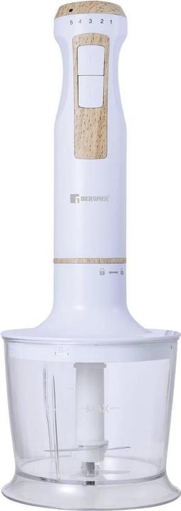 Actual product image Bergner Hand blender 800W with measuring jug, with chopper attachment White, wood