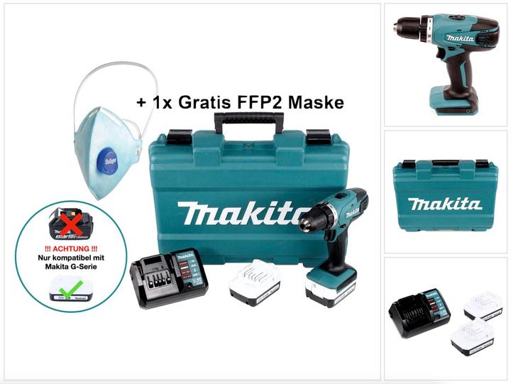 Actual product image Makita DF 347 DWE Cordless drill driver 14.4 V 30 Nm G-series + 2x rechargeable battery 1.5 Ah + charger + (Rechargeable battery operated)