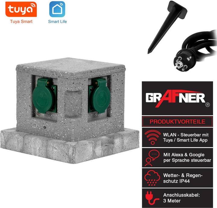 Immagine prodotto Grafner Presa da giardino Wifi Presa da esterno Ottica di pietra Quadrato Tuya Smart Life
