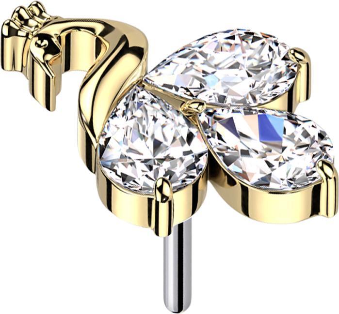 Image du produit Star Piercing Threadless paon doré trois cristaux d'argent (sans laiton, Titane G23)