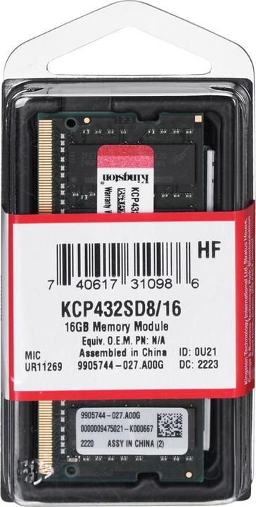 Image du produit Kingston KCP432SD8/16 (1 x 16GB, 3200 MHz, RAM DDR4, SO-DIMM)