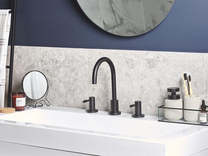 Produktbild Beliani Wasserhahn 3-Loch Waschtischarmatur Messing schwarz SIPI