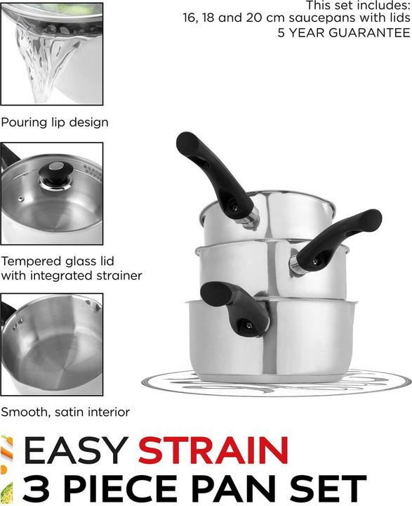 Actual product image Russell Hobbs RH00542EU7 Easy Strain Pan Set 3pcs (Pot, Stainless steel)