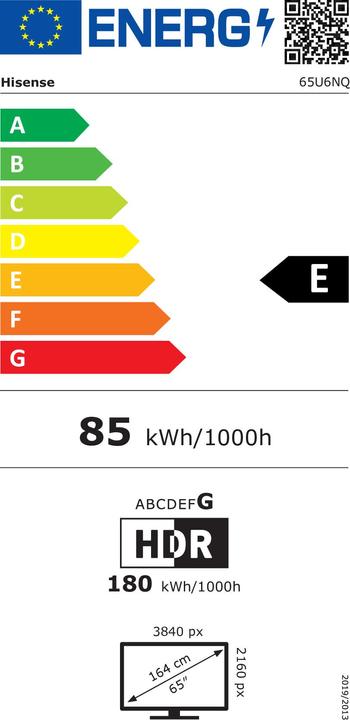 Energie-Label Hisense TV 65U6NQ (164 cm (65 Zoll), schwarz/dunkelgrau, UltraHD/4K, Triple Tuner, Mini LED) (65", QNED, 4K)