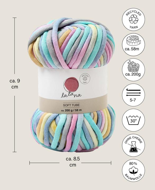 Produktbild Lalana Wolle Soft Tube, Schlauchgarn 6 mm x 58 m, 200 g (58 m)