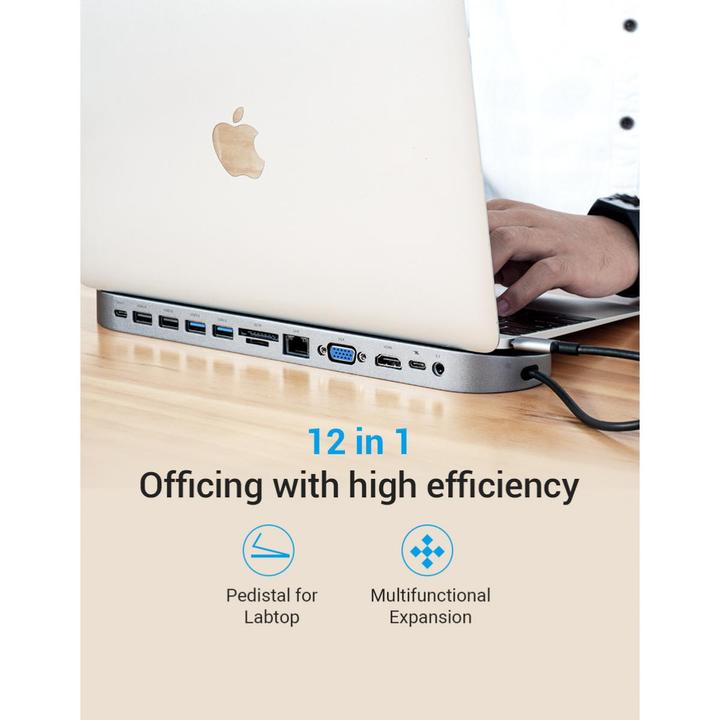 Immagine prodotto Vention docking station 12 in 1: da USB-C a HDMI/USB2.0 x 2/USB3.0 x 2/VGA/USB-C/RJ45/SD/TF/audio 3.5mm/PD (USB-C, 12 Porti)