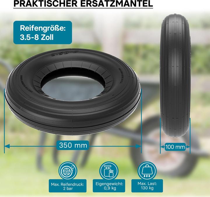 Image du produit Wiltec Pneu pour Tondeuses autoportées 350x100 3.50-8 Sans Chambre à air pour Brouette Chariot Diable