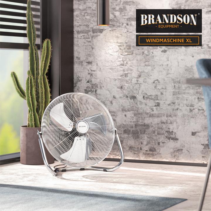 Actual product image Brandson Wind machine 53.5 cm Ø, retro floor fan 200W tiltable, carrying handle, high air flow, silver (67 dB)
