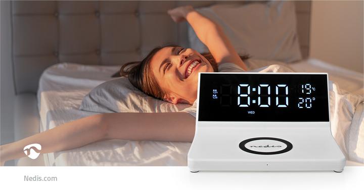 Actual product image Nedis Alarm Clock Wireless Charger Qi Certified 5/7.5/10 / 15 W USB-A Plug 2 Alarm Times Snooze
