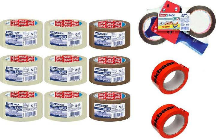 Produktbild tesa -Paket Schritte Stark 66 m x 50 mm transparent + braun + zerbrechliches Fraggle Tape