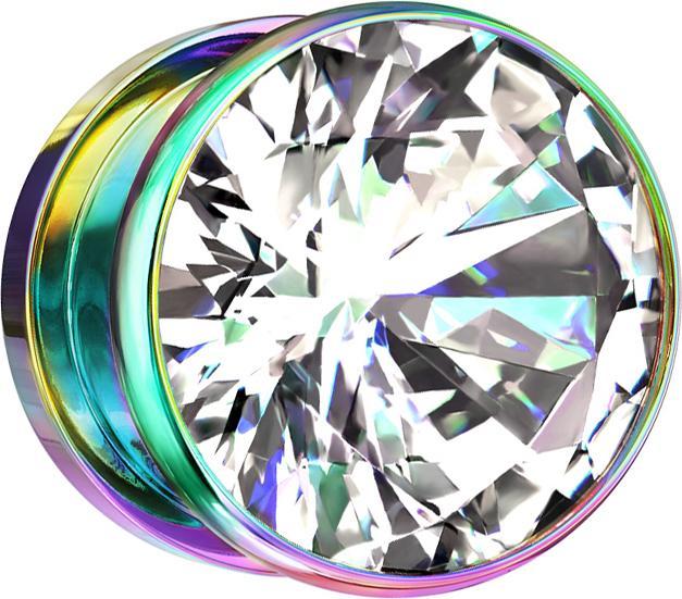 Immagine prodotto Star Piercing Plug color carne con grandi cristalli d'argento (Acciaio chirurgico 316L)
