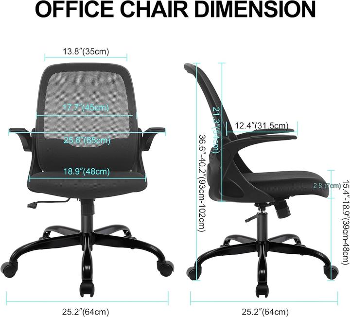Actual product image Kerdom Ergonomic Desk Chair with Folding Armrests 933-C Black