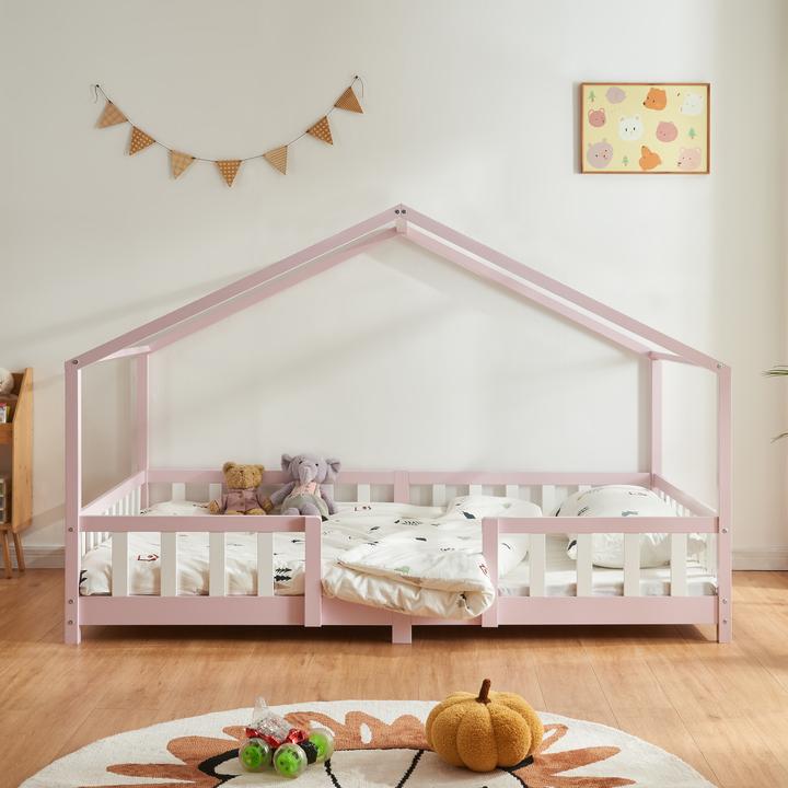 Image du produit En.Casa Lit d'enfant Treviolo 120x200 cm avec matelas en mousse froide et grille Rose (120 x 200 cm)