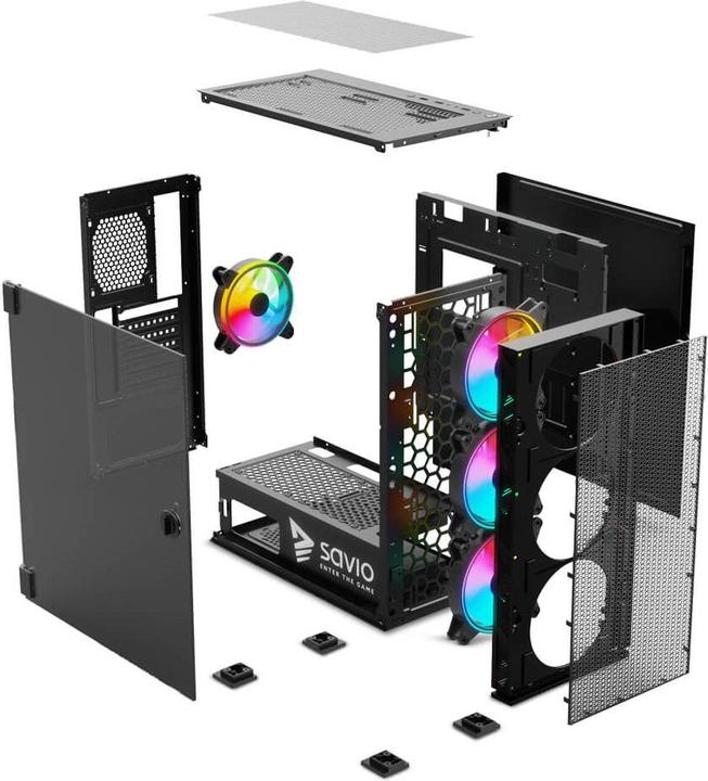 Actual product image Savio PC Case Raptor X1 ARGB Glass/Mesh Black (ITX, ATX, Mini-ATX)