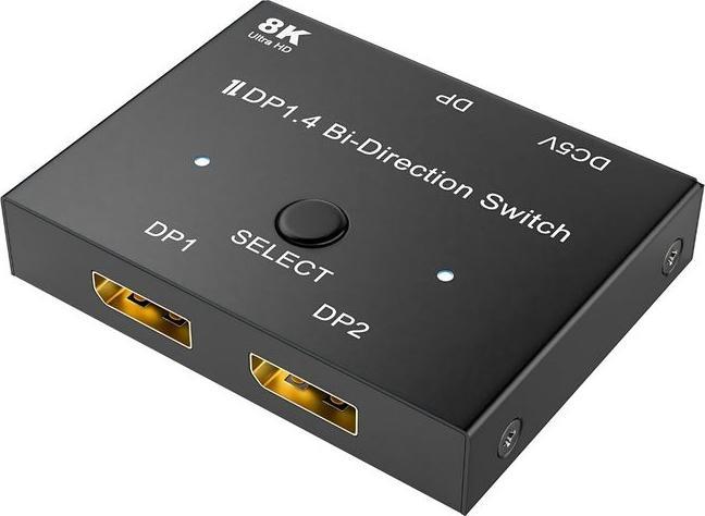 Hermex Displayport switch 2x1 ports bidirectional 8K@30Hz DP switch