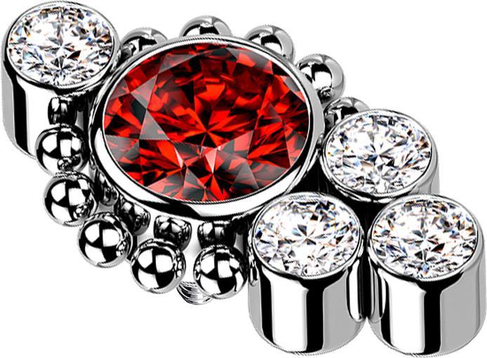 Produktbild Star Piercing Dermal Anchor silber Kugeln vier Kristalle silber Kristall rot (Titan G23, ohne Messing)