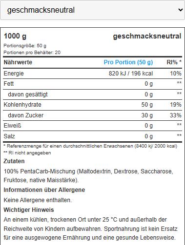 Nährwerte und Zutaten Biotech USA Carbox (Neutral, 1 Stk., 1000 g)