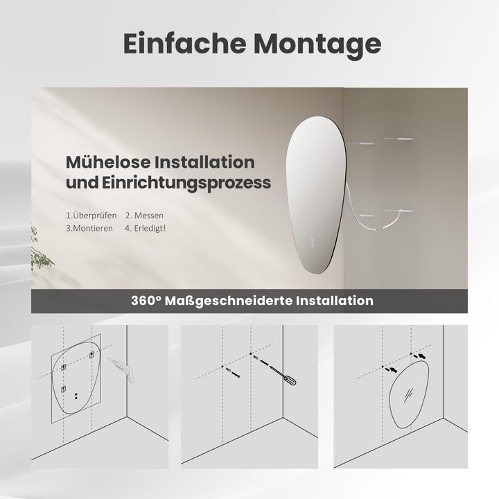 Produktbild Emke Badspiegel mit Beleuchtung, LED, 70x50 cm, Touch-Schalter, dimmbar, 3 Lichtfarben, IP44 (70 x 50 cm)