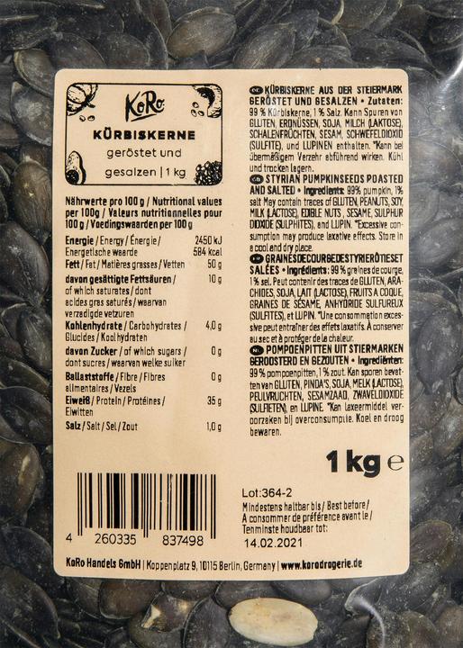 Produktbild KoRo Kürbiskerne aus der Steiermark, geröstet und gesalzen (1000 g)