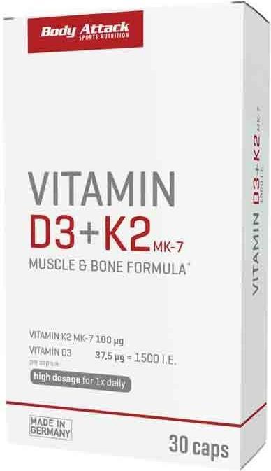Body Attack Vitamin D3 + K2 (30 Stück, Kapseln, 16.30 g)