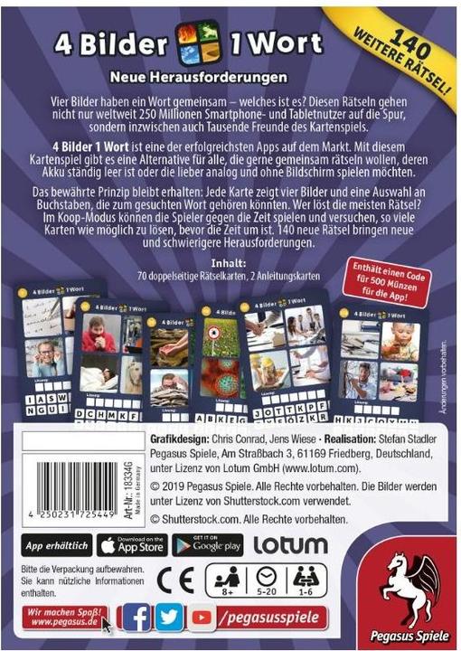 Produktbild Pegasus 18334G - 4 Bilder 1 Wort - Neue Herausforderungen, Kartenspiel, 1-6 Spieler (DE-Ausgabe) (Deutsch)