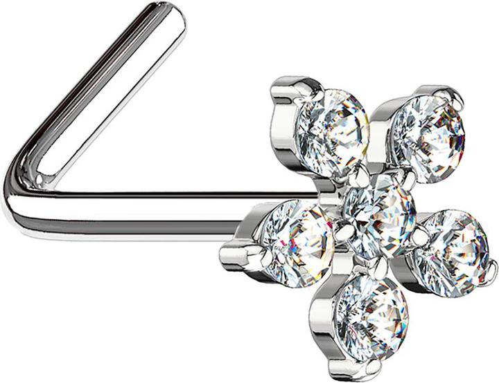 Image du produit Star Piercing Nasenstecker gewinkelt silber Blume Kristall silber (Acier chirurgical 316L, Laiton)