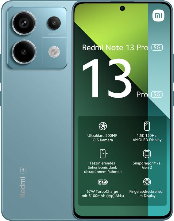Productafbeelding Xiaomi Redmi Note 13 Pro 5G 12+512 Zeegroene kleur (512 GB, Ocean Teal, 6.67", Dubbele SIM, 200 Mpx, 5G)