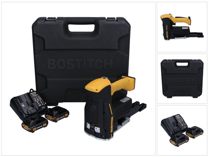 Bostitch DSA-3522-E Akku Kartonverschlusshefter Karton Tacker 12 V + 2x Akku 2,0 Ah + Ladegerät +