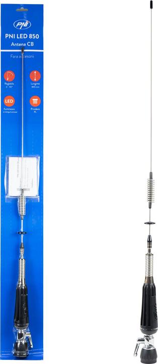 Produktbild PNI Klappbare CB-Antenne LED 850, 85 cm, 26–28 MHz, 300 Watt, leuchtet während der Übertragung, PL-G