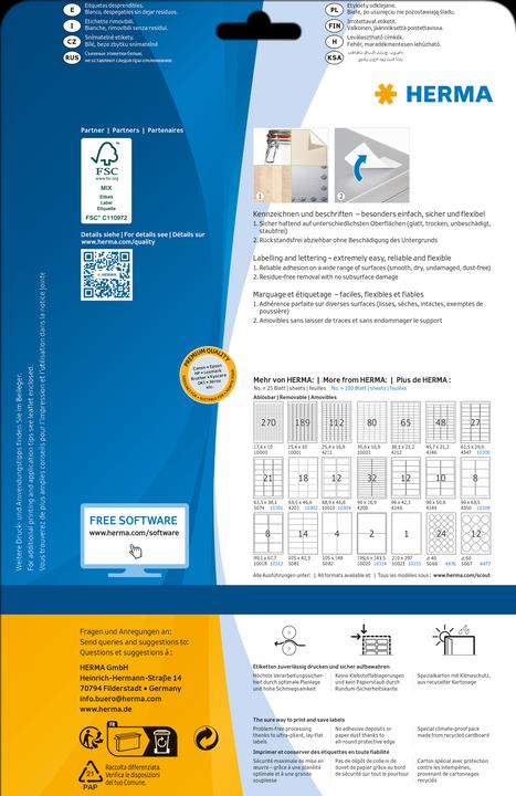 Actual product image HERMA A4 removable labels