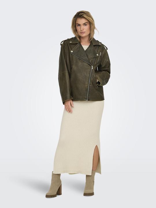 Actual product image Only Band collar biker jacket Faux leather jacket (L)