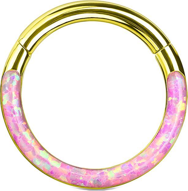 Star Piercing Micro Segmentring klappbar vergoldet front Opal streifen pink (Chirurgenstahl 316L, ohne Messing)