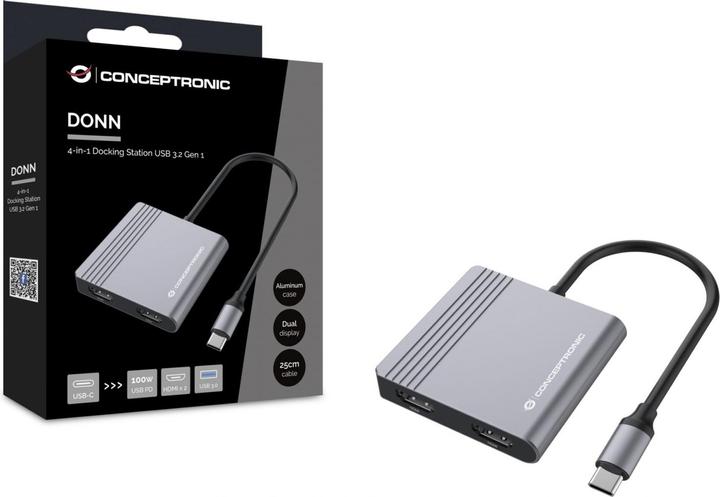 Actual product image Conceptronic 4-in-1 USB 3.2 Gen 1 Docking Station (USB-C, 4 Ports)