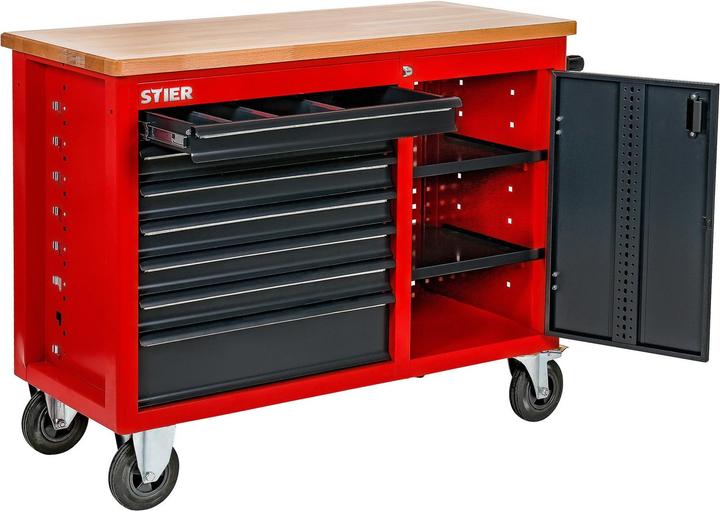 Produktbild Stier Fahrbare Werkbank mit 7 Schubladen und 1 Tür (112 cm, 112 cm)