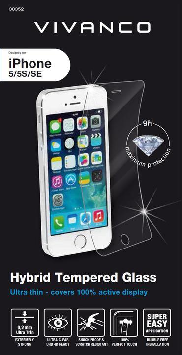 Image du produit Vivanco Verre de protection hybride pour iPhone 5/5S/SE (1 pièce(s), Apple iPhone 5s, Apple iPhone SE, Apple iPhone 5)