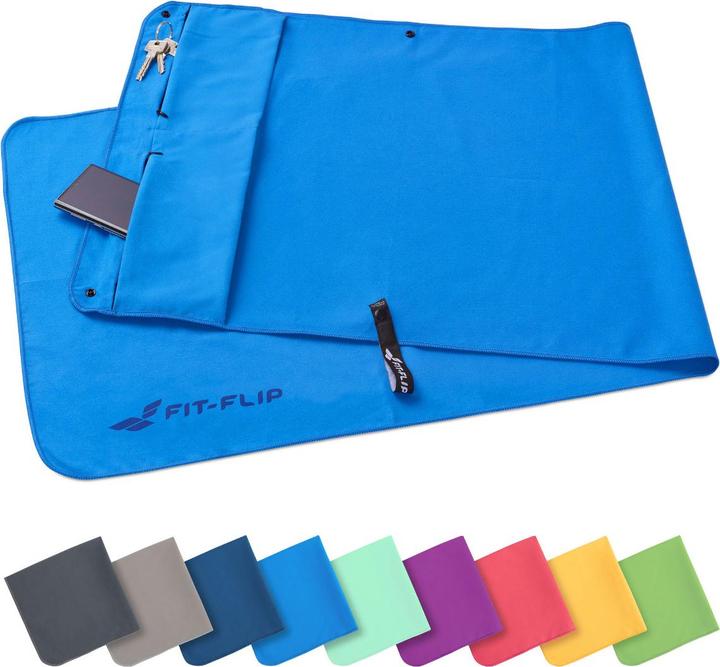 Image du produit Fit-Flip Fitnesshandtuch Mikrofaser mit Reissverschlusstasche 130x48cm (130 x 48 cm)