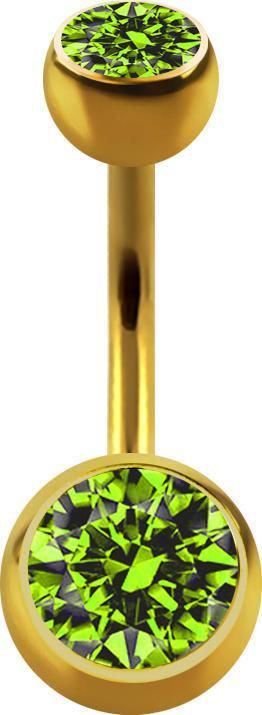 Immagine prodotto Star Piercing Banana placcata oro con due sfere di cristallo verde chiaro (senza ottone, Acciaio chirurgico 316L)