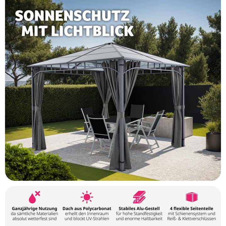 Produktbild tectake Gartenpavillon Caracas, wetterfest, Polycarbonat-Dachplatten (297 cm, 297 cm)