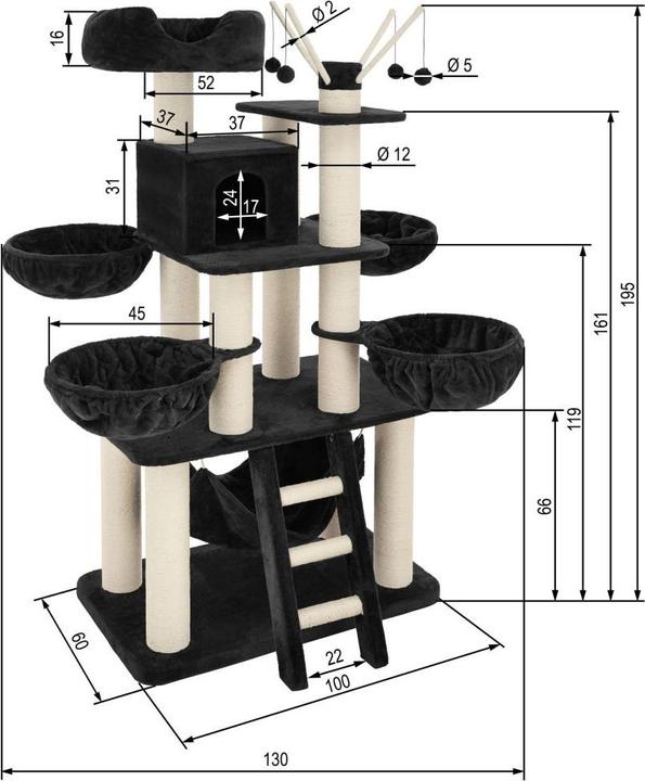 Produktbild tectake Gismo (195 cm, Weiss, Schwarz)
