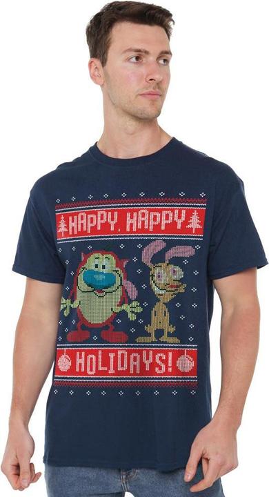 Immagine prodotto Ren & Stimpy Happy, Happy Holidays Maglietta Maglione di Natale Uomo (5XL)